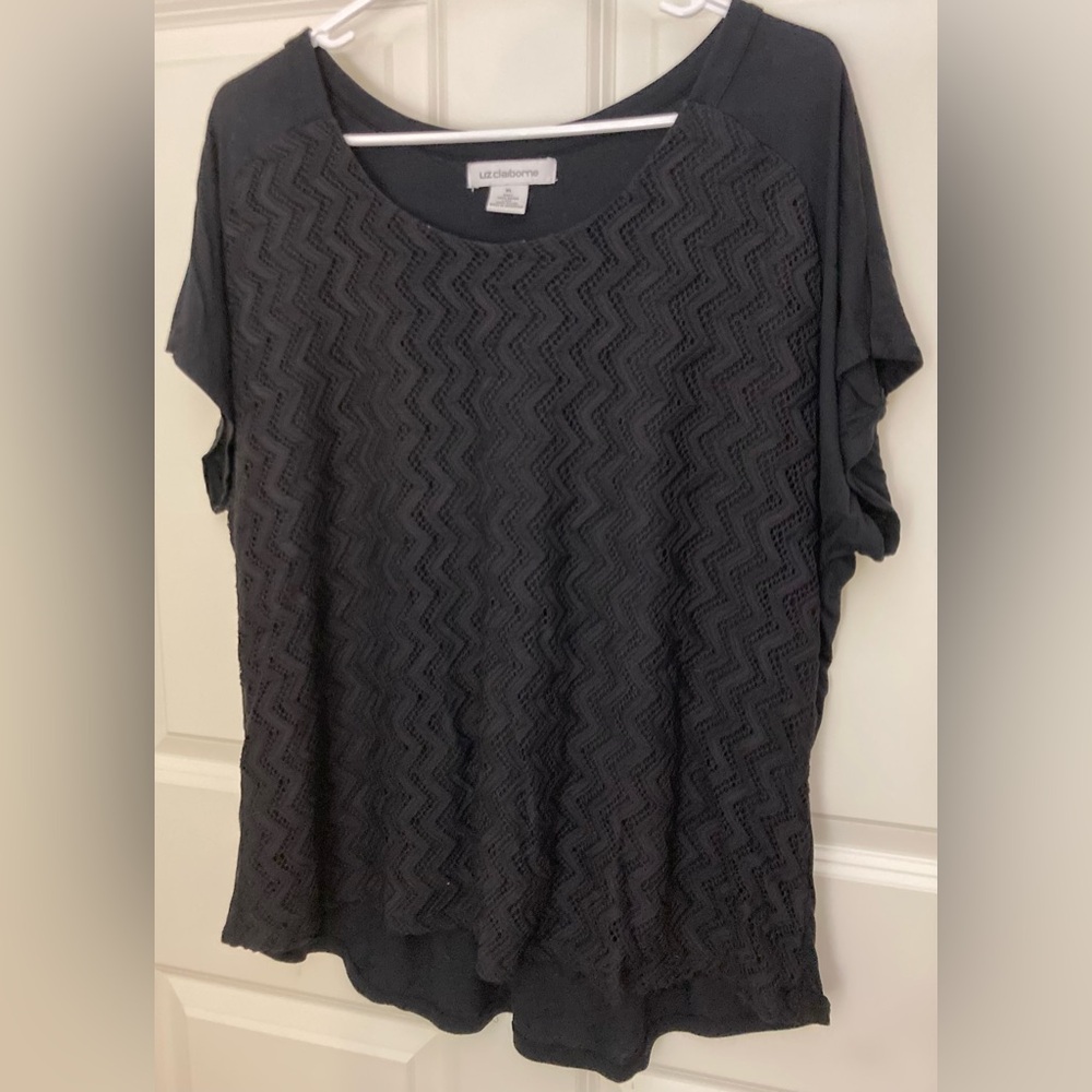 Gorgeous Dark Blue Lace Crochet-Look Blouse LIZ CLAIBORNE Short-Sleeve Size XL!